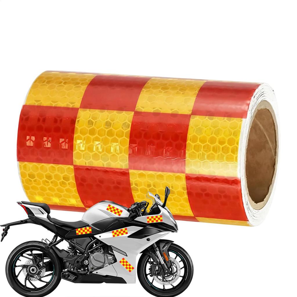 10CMx10M Car Sticker Safety Red Yellow Grid Reflective Decal Warning Reflective Stickers Car Body Film Reflective Strip Decor