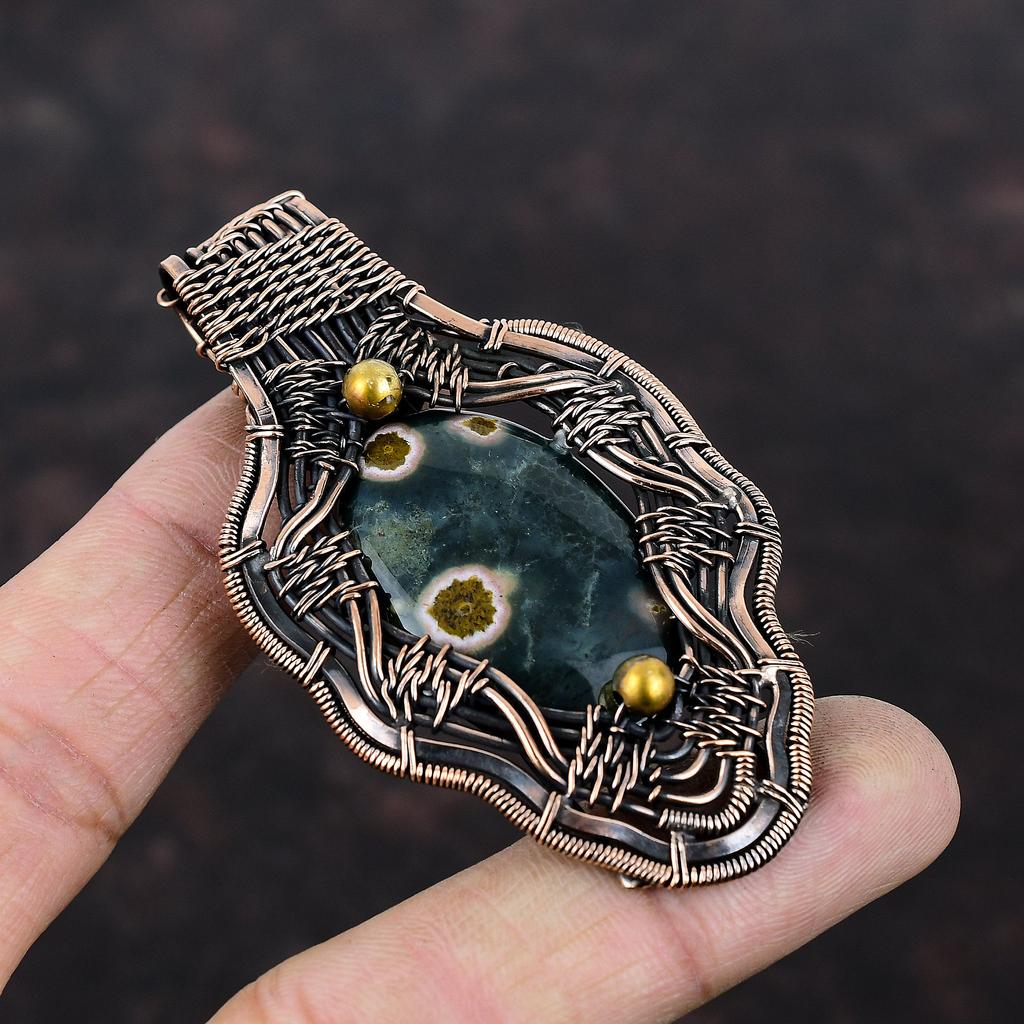 Ocean Jasper Pendant Copper Wire Wrapped Pendant Natural Gemstone Pendant Copper Wire Wrapped Jewelry Handmade Stylish Pendant Gift For Mom