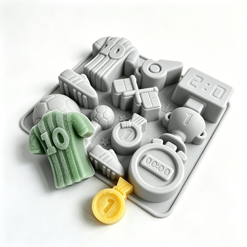 1Pc Soccer Theme Silicone Candy Chocolate Mold with Trophy Jersey Shoe Ball Score Stopwatch Whistle Shapes for Cake Decor