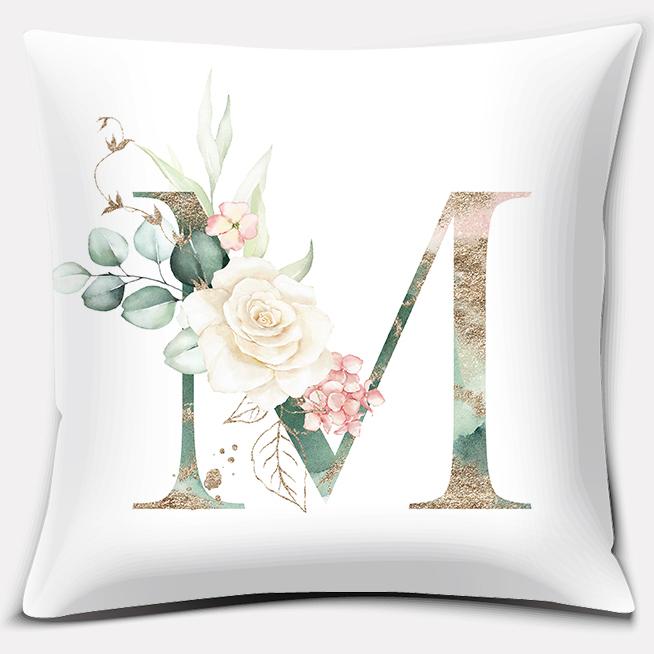 Green Flower Letter Series Pillow Gift Home Office Decoration Pillow Bedroom Sofa Car Cushion Cover Pillowcase