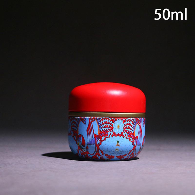 Mini Exquisite Prints Tea Tin Double Cover Tea Storage Container Portable Chinese Style Tea Can Universal Home Kandy Spices Can