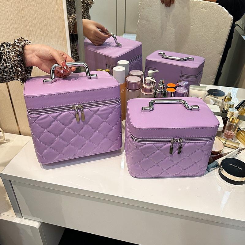 

2026 New Rhombus Cosmetic Bag Women s Portable High-end Cosmetic Case Solid Color Single box large size фіолетовий
