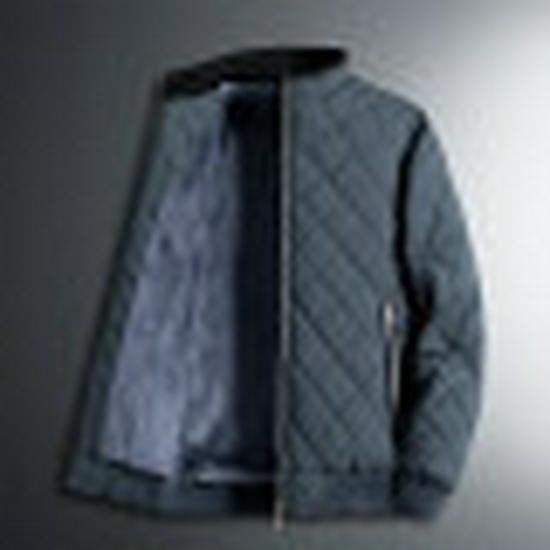 2024 Winter Men's Solid Color Quilted Stand Collar Cotton Jacket with Velvet Lining