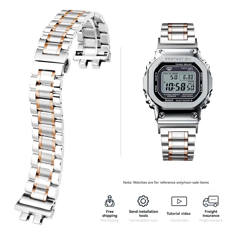 

Модифікований годинник із суцільної нержавіючої сталі для 35-ї річниці Casio G-SHOCK, серія GMW-B5000, маленький сріблястий блок, аксесуари GMW-B5000 рожевий колір золота