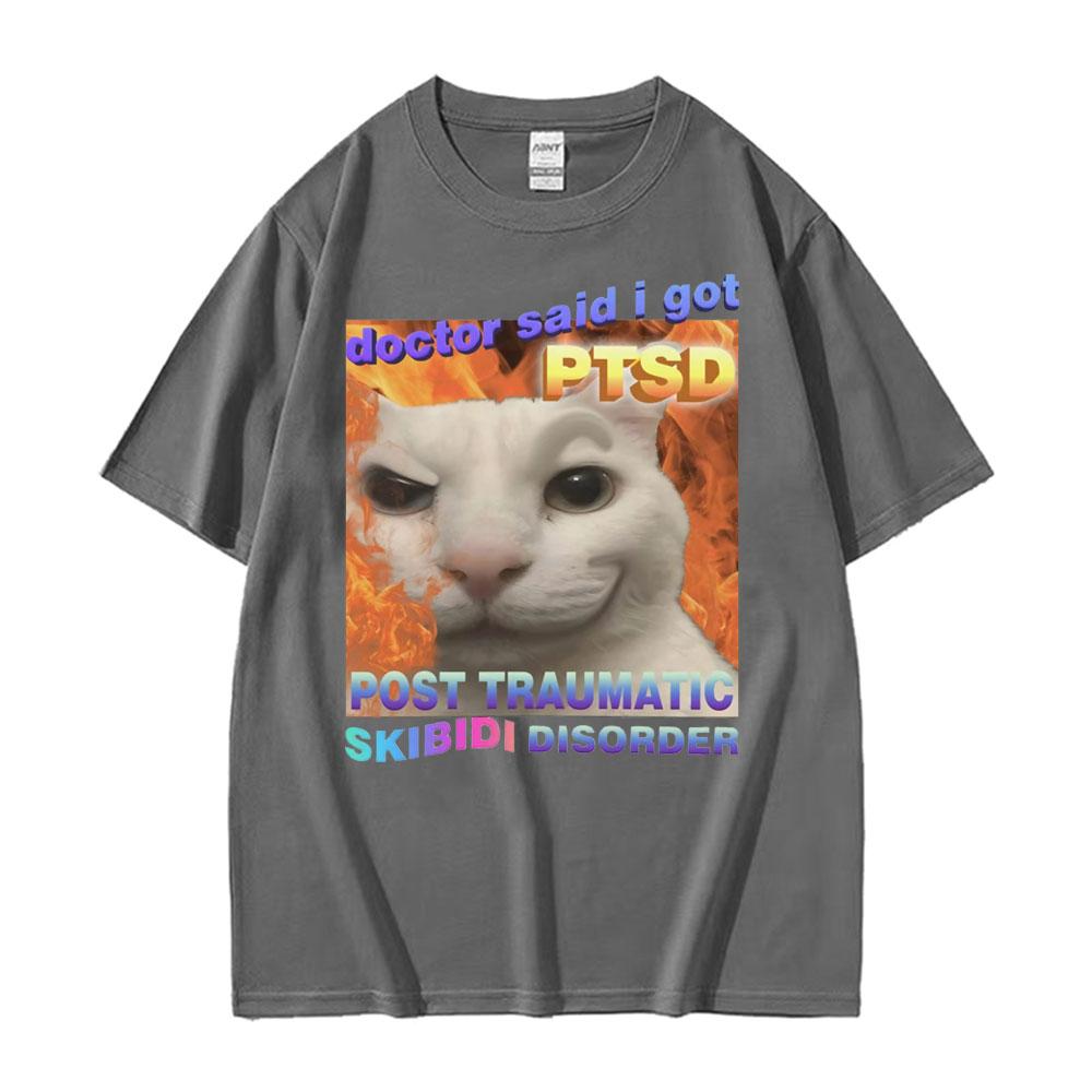 Skibidi Disorder Funny Cute Cat Meme Tee Shirt Gift Women Vintage Fashion Casual Cotton Short Sleeve T-shirt Streetwear