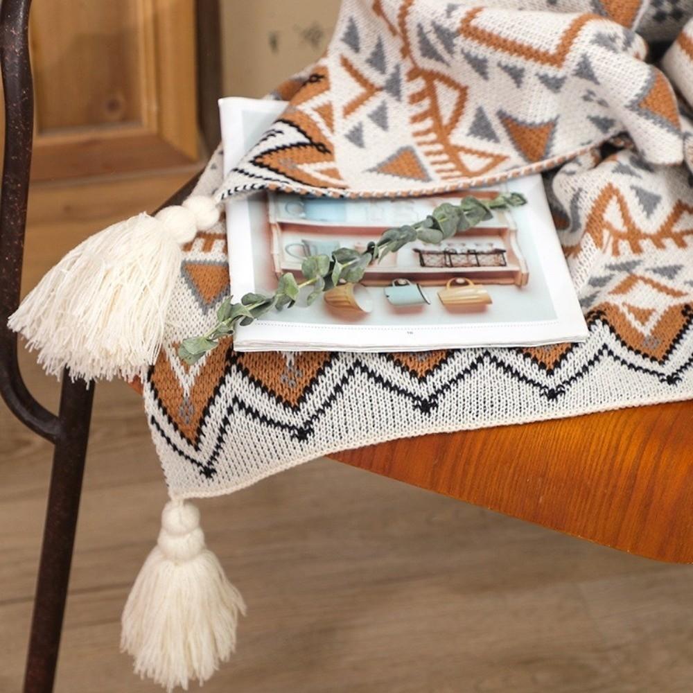 Chunky Knit Boho Throw Blankets Soft Tassel Plush Blankets Vintage Knitted Throw Blanket Autumn