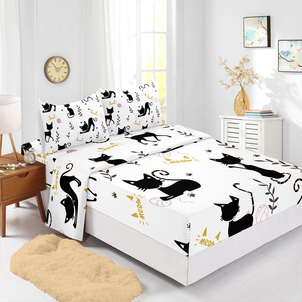 Four-Piece Digital Printing Mattress Protective Cover For Animal Cats