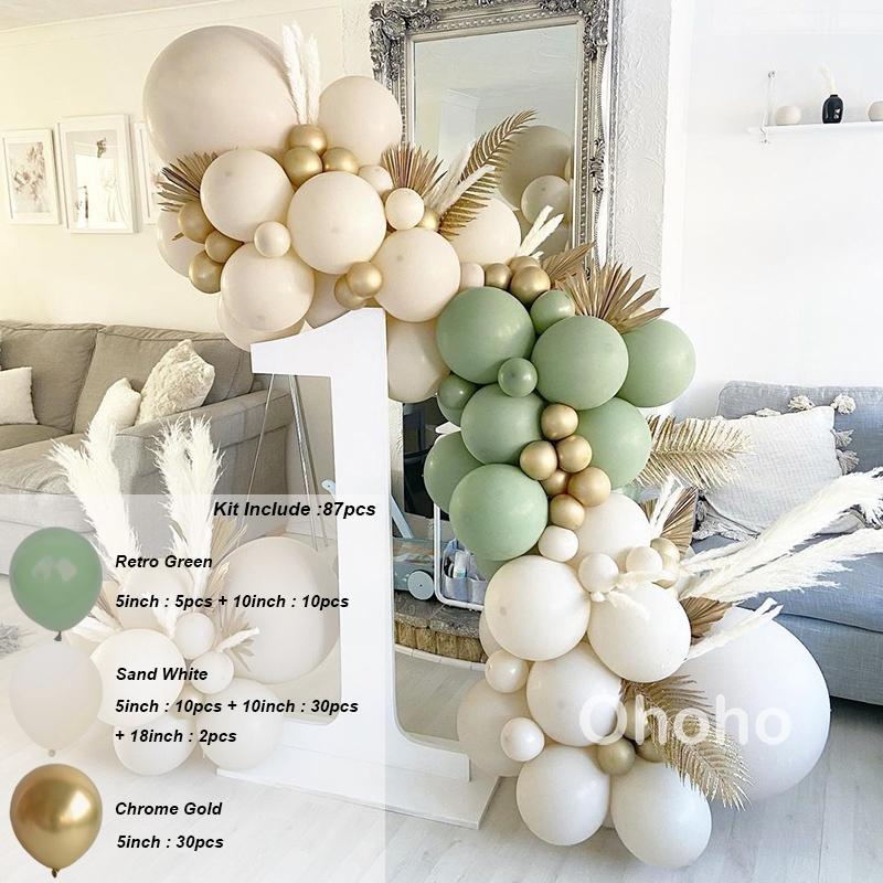 Beige Green Balloon Garland Arch Kit Baby Shower Boy Girl Birthday Party Decoration Wedding Engagement Green Balloon Set Baptism Christening