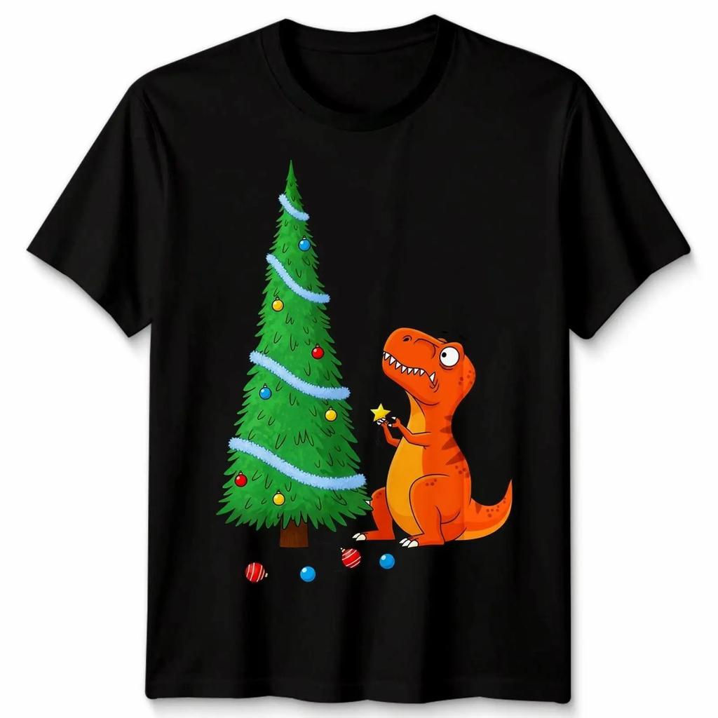 T Rex Christmas Tree Dinosaur Holidays Unisexs Unisexs Shirt Funny Decoration Vintage Graphic Top For Everyday Wear Soft