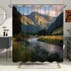 1Pc Mountain Sunset Shower Curtain - Snow-Capped Peaks, Golden River & Wildflowers Serene Landscape Photography Print, Durable