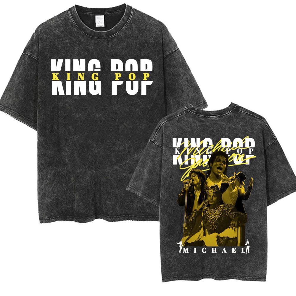 King of Pop Michael Jackson Tour Gewaschenes Vintage T-Shirt Herren Harajuku High Street T-Shirts Lässiges Baumwolle Übergroßes T-Shirt