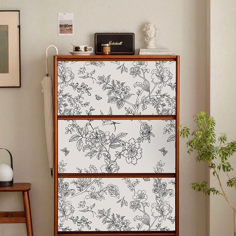 Self Adhesive Waterproof Wallpaper for Bedroom and Living Room Furniture Decoration Retro Cabinet Renovation Stickers
