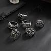 6Pcs Antique Silver Open Ring Set Male, Hip Hop Diablo Exaggerated Ring Accessories Gift