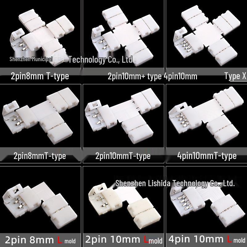 Monochromatic RGB LED Strip Solderless Connector for 5050/3528, Seven-Color Corner Fitting