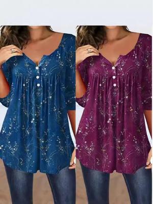 European & American Elegant Plus Size Buttoned Top for Women - Spring/Autumn Fashion