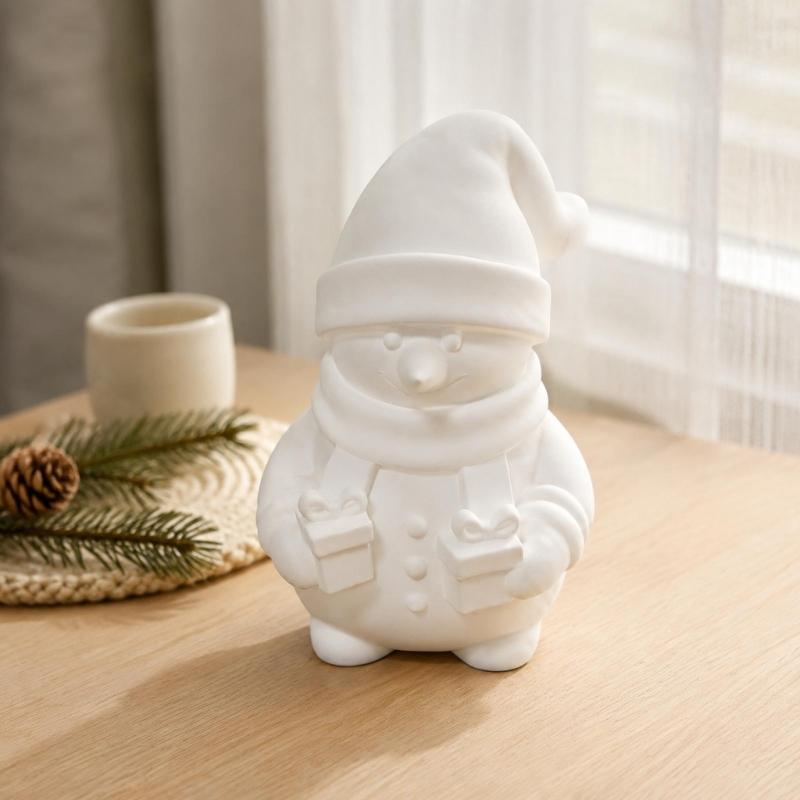 3D Printed Snowman Figurine, White Collectible Sculpture for Christmas Shelf and Desktop Decors, Holiday Parties Gift