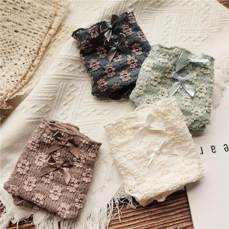 Vintage Cute Flowers Low Waist Bow Panties for Women