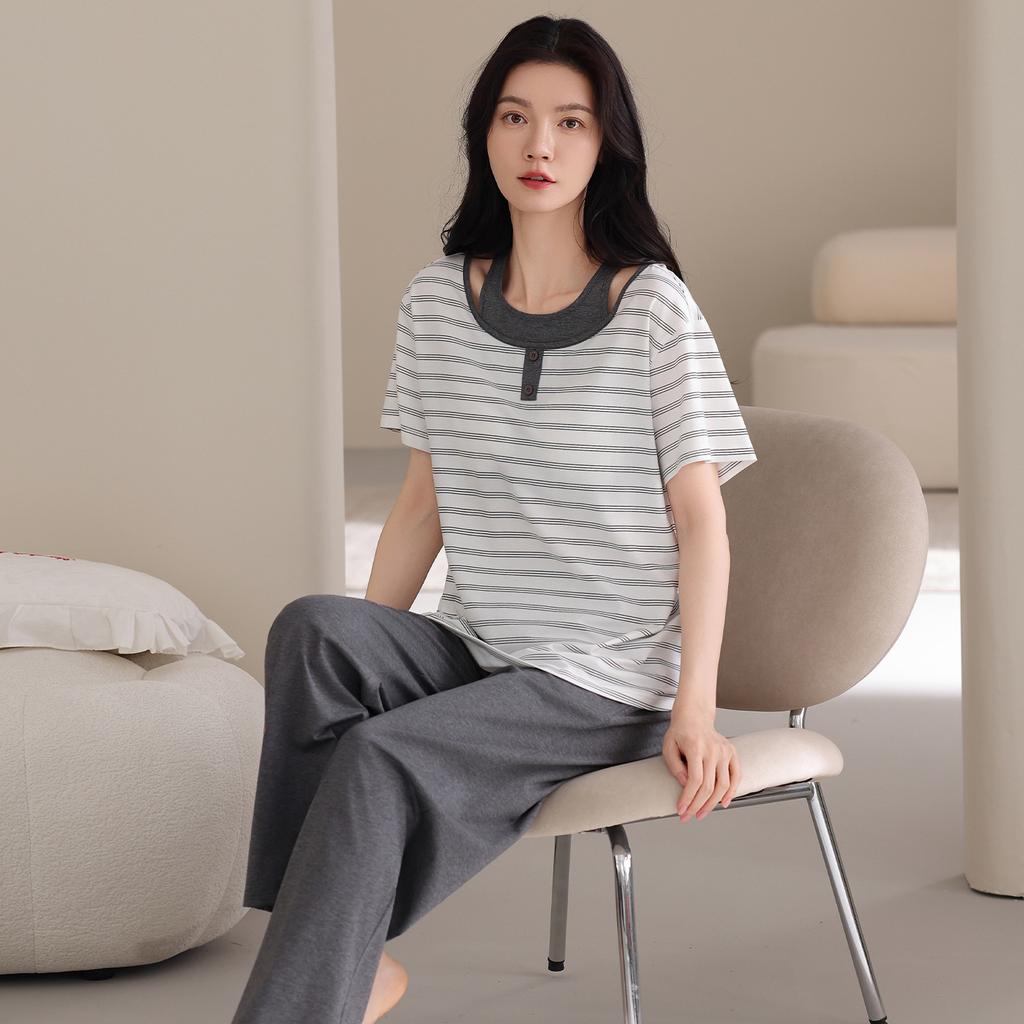 Pure Cotton Women's Pajamas with Chest Pads Women's 1011 New Spring and Summer Anti-bumping Students Can Wear Loungewear Suit