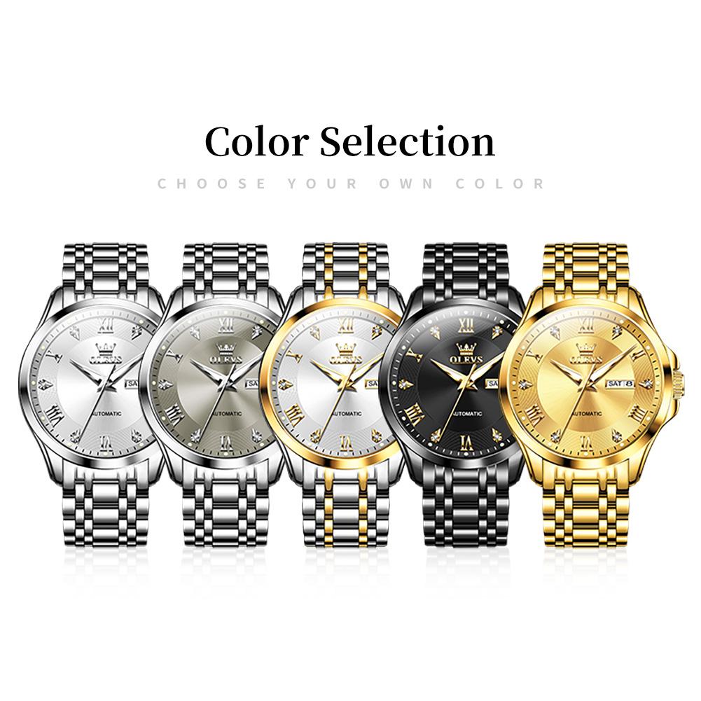 OLEVS 6702 Mens Watch Luxury Original Brand Stainless Steel Automatic Mechanical Watch Week Date Watches For Man With Box Gifts