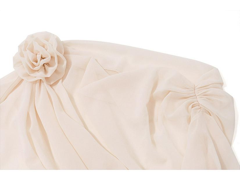 Trendy šifonový květinový síťovaný top s odhalenými rameny a dlouhým rukávem pro ženy