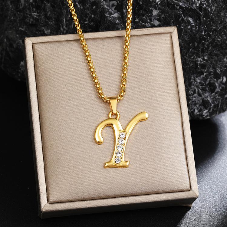 Nový 26 diamantový náhrdelník s anglickými písmeny pro muže a ženy, trendy a kreativní náhrdelník s přívěskem osázeným diamanty