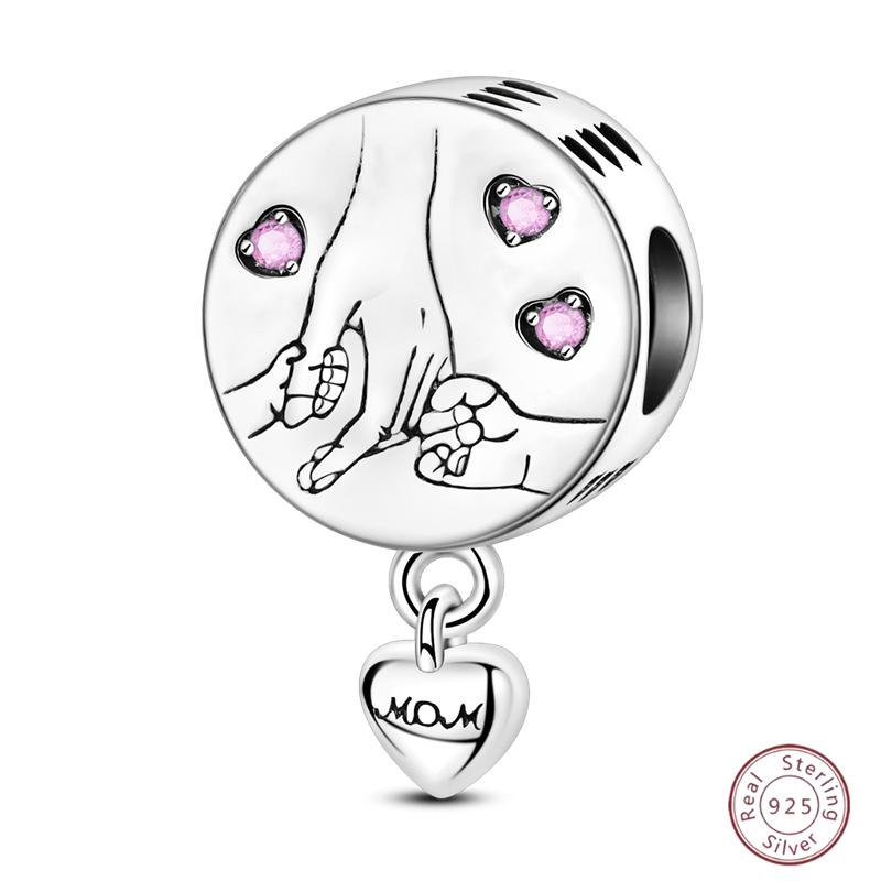 New Copper Charm Bead Mother'S Day Love Heart Family Charm Bead Pendant Fits Bracelet Womens Jewelry Gift