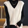Women's Knitted Sweater Vest Top - V-Neck Hollow-Out Design, Casual Fall/Winter Pullover, Polyester, No Bra Pad, Japanese/Korean Special Collection