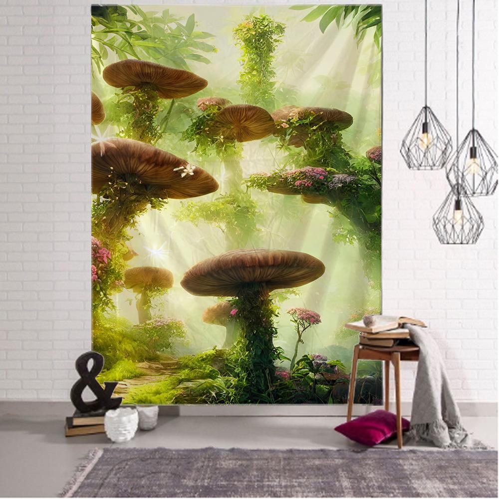 Mushroom Forest Tapestry Kawaii Home Decoration Room Art Background Cloth Children'S Room Decoration Hanging On The Wall