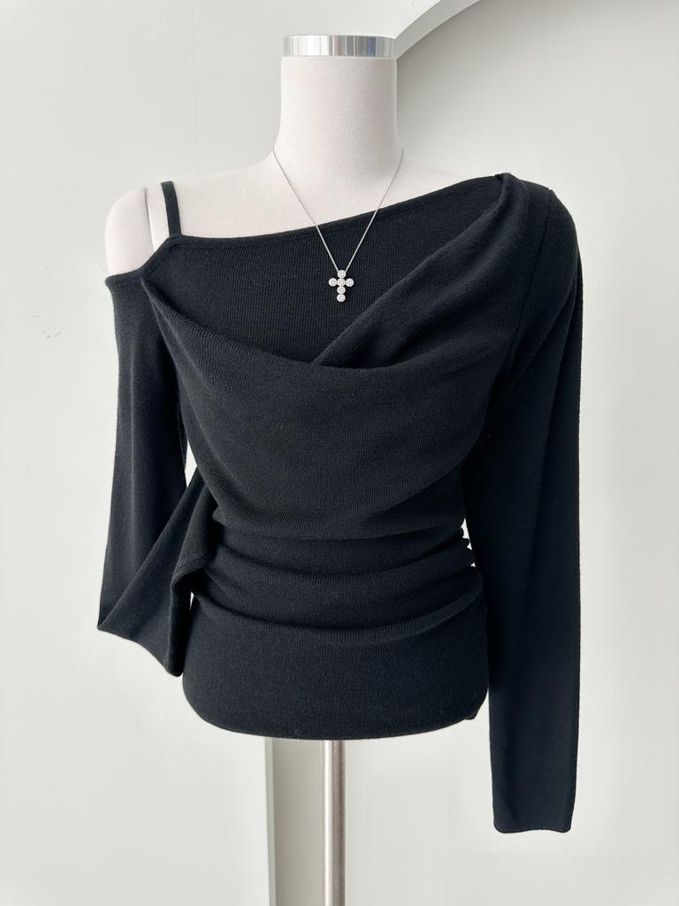 Shasha One-Shoulder Draped Off-Shoulder Women's Spring Knit 3 Colors