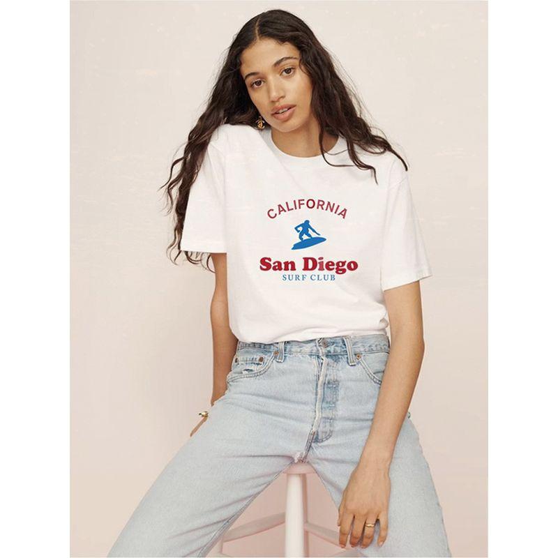 White Short Sleeve T-shirt Women 2025 New Summer Seaside Beach Loose Plus Size Half Sleeve Top