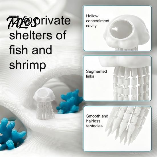 Fish Tank Cave Hideout Aquarium Floating Jellyfish Hide, 3D Printed Reduce Aggression in Hideout, Decorative Shelter for Pleco Shrimp Betta Saltwater