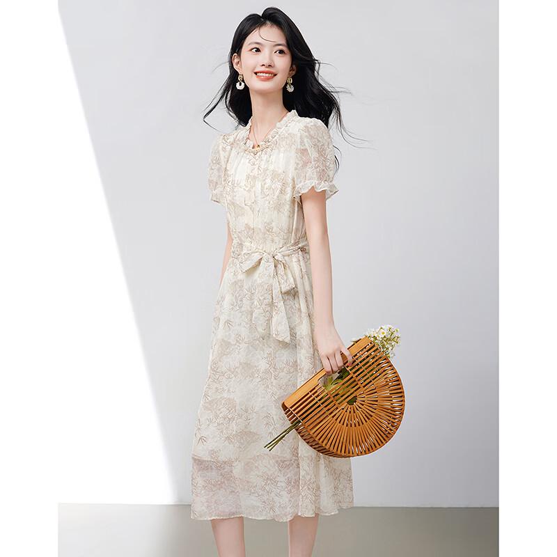 Sishui Nianhua Women's Elegant Short Sleeve Midi Dress L22064L1