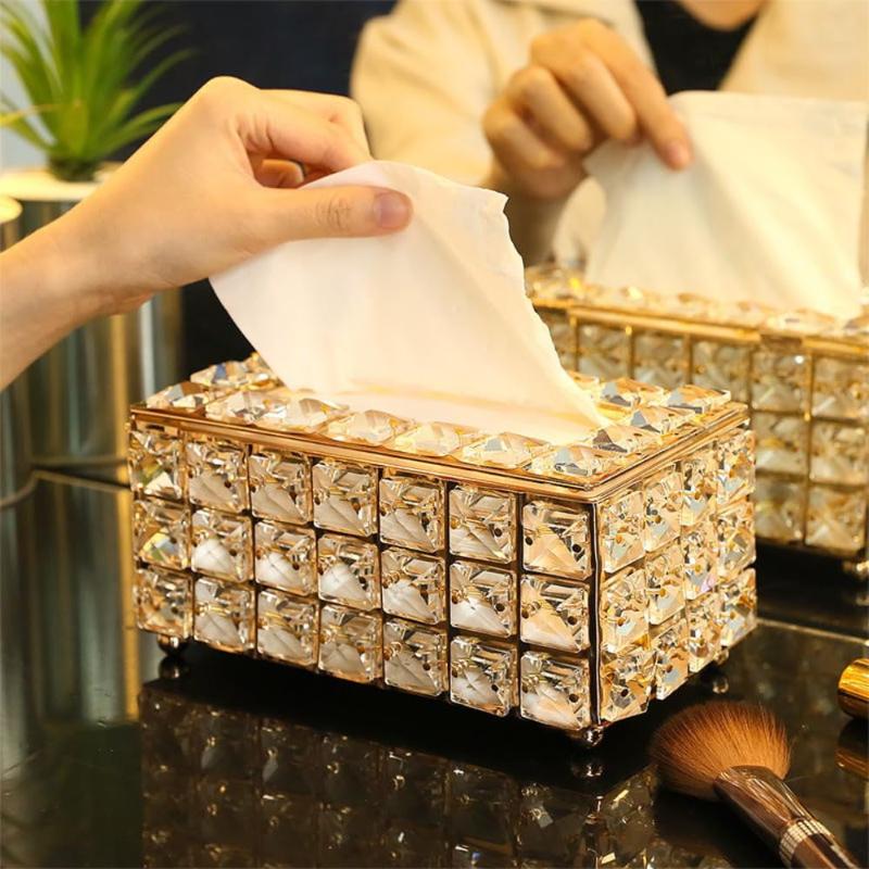 Crystal Tissue Box European Style Luxury Transparent Paper Towel Container for Bathroom Vanity Dining Room Home Decor