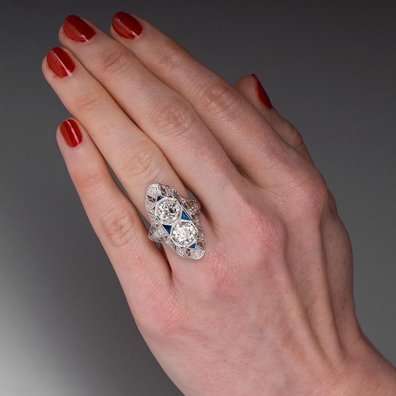 Huitan Inele Vintage pentru Femei Email Albastru Lucrate Manual Inele de Deget Petrecere Aniversară Inele Elegante de Lux pentru Doamne Cadou Fantezist pentru Mamă