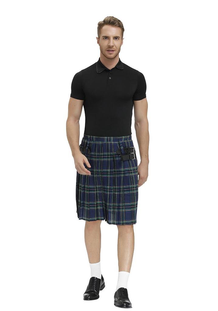 Falda plisada de cuadros para hombre: Estilo Festival Escocés, Lino Transpirable, Tallas M-XL.