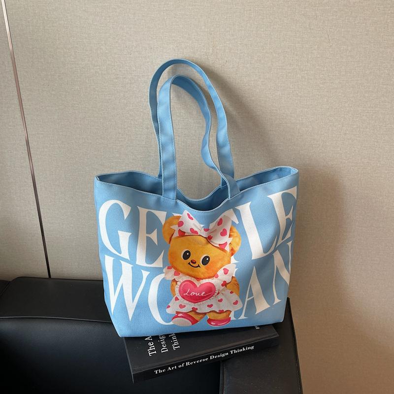 

Canvas bag women s large-capacity new summer versatile shoulder bag casual college student class tote bag синий