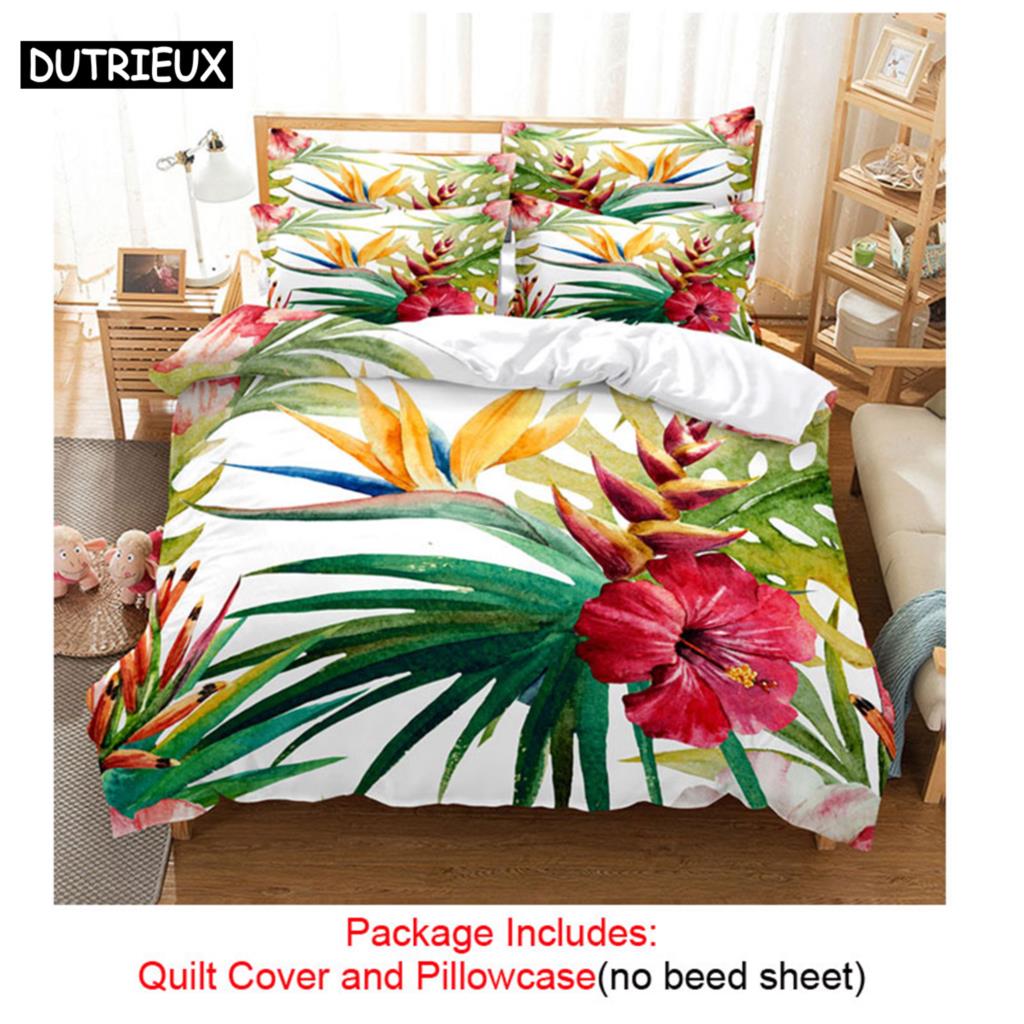 Quilt Duvet Cover Bedding Set Pillowcase Linens Green Plant 3D Queen King Size Double Bed Full Single 220x240 200x200 Bedroom