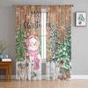 Jul Vinter Rosa Snögubbe Gardiner För Vardagsrum Sovrum Heminredning Fönster Voile Tyllgardin Draperier
