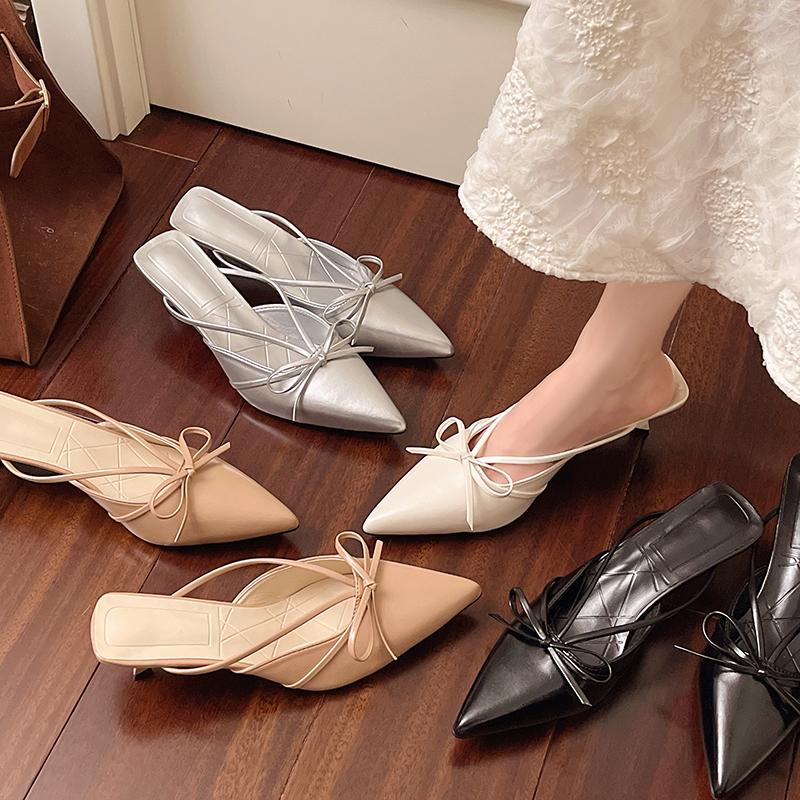 Fashion Summer Fashion Butterfly-knot Pointed Toe Women Sandals Casaul Low Heel Slingbacks Ladies Casual Dress Street Style Shoes