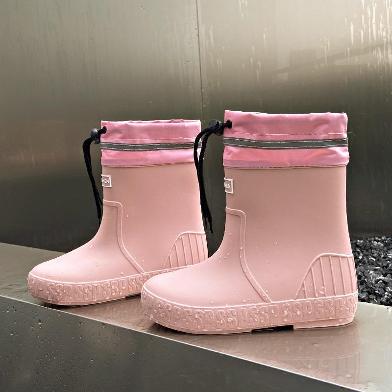 Women's Mid To Short Tube Rain Boots With Waterproof And Anti Slip Flat Heels, Casual Outdoor Rain Boots