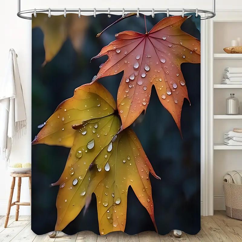 

3D Занавеска для душа «Осенний клен и капли дождя» | Ржавеющие крючки и водонепроницаемый дизайн | Современный эко-декор для ванной комнаты с тиснением в виде листьев 90X180cm(35x70in)