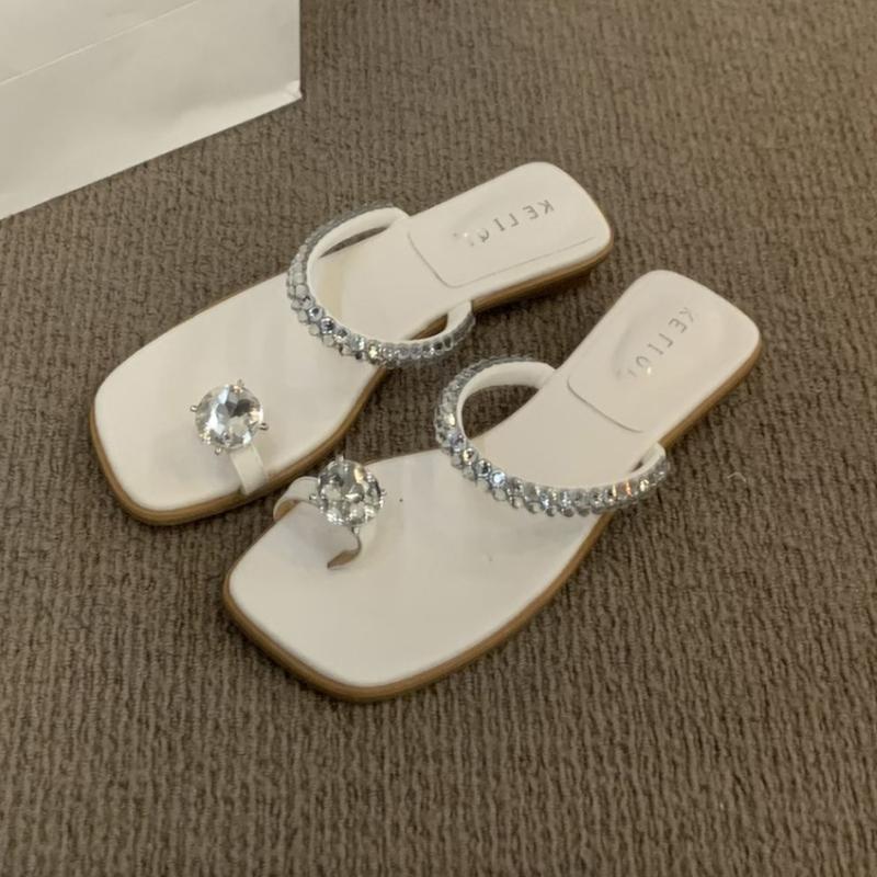 

Fashion Crystal Women Clip Toe Slippers Casual New Shoes Summer Sandals Trend 2025 Fashion Square Toe Flip Flops Woman Slides Sandalias 40