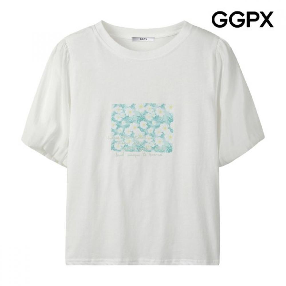 Ggpx New York Square Flower PrinTing Puff T shirT gq6Ts012f yellow/F