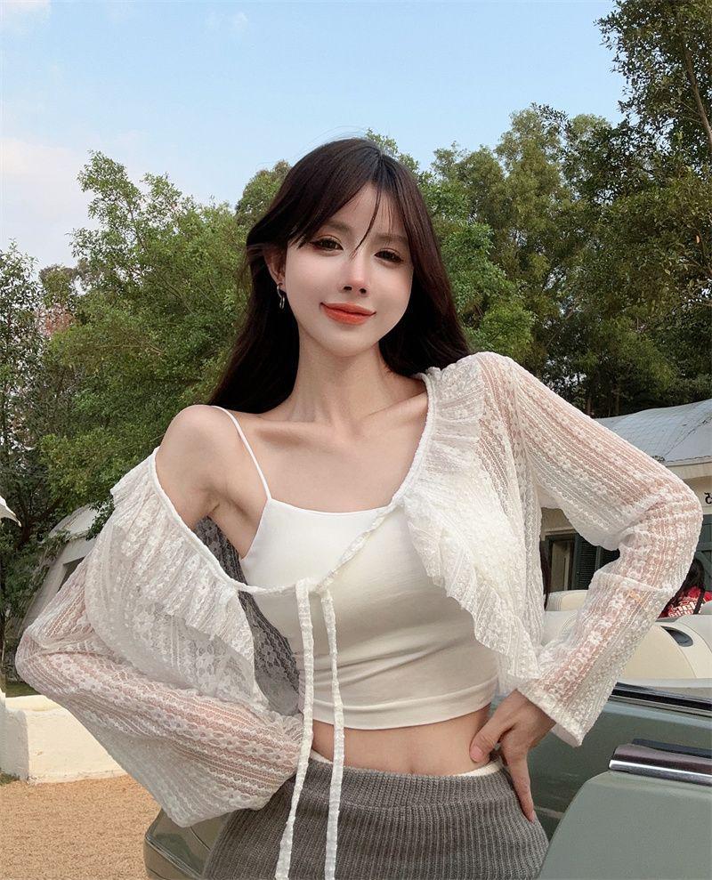 Women's Lace Sun Protection Cardigan with Camisole Dress - Fairy Style Shawl Cover-up Top