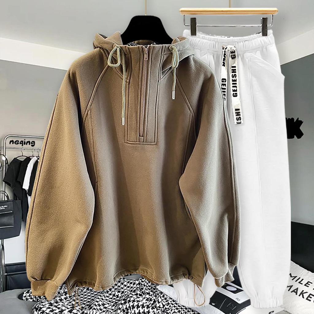 High-Quality Oversized Half-Zip Hoodie - Solid Color, Breathable Patchwork Design for Spring & Autumn
