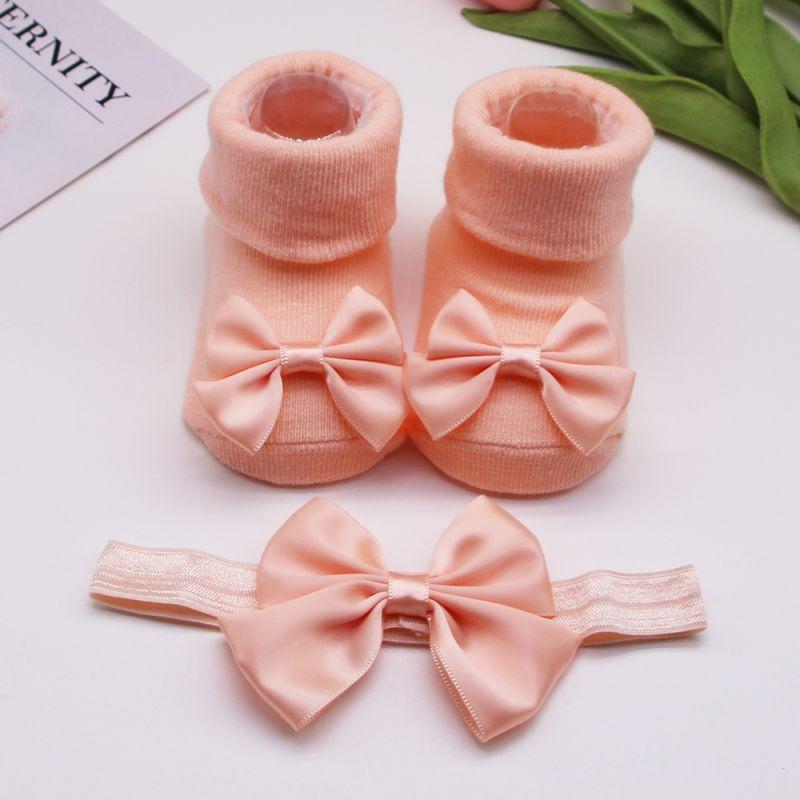 Girls Headband + Socks Set 0-12 Months Cute Toddler Princess Socks Autumn Infant Bow-knot Socks