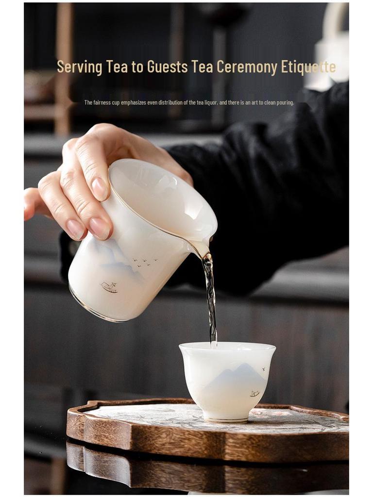 High-End Puyu Light Luxury Dehua White Porcelain Kung Fu Tea Set with Mutton Fat Jade Teapot