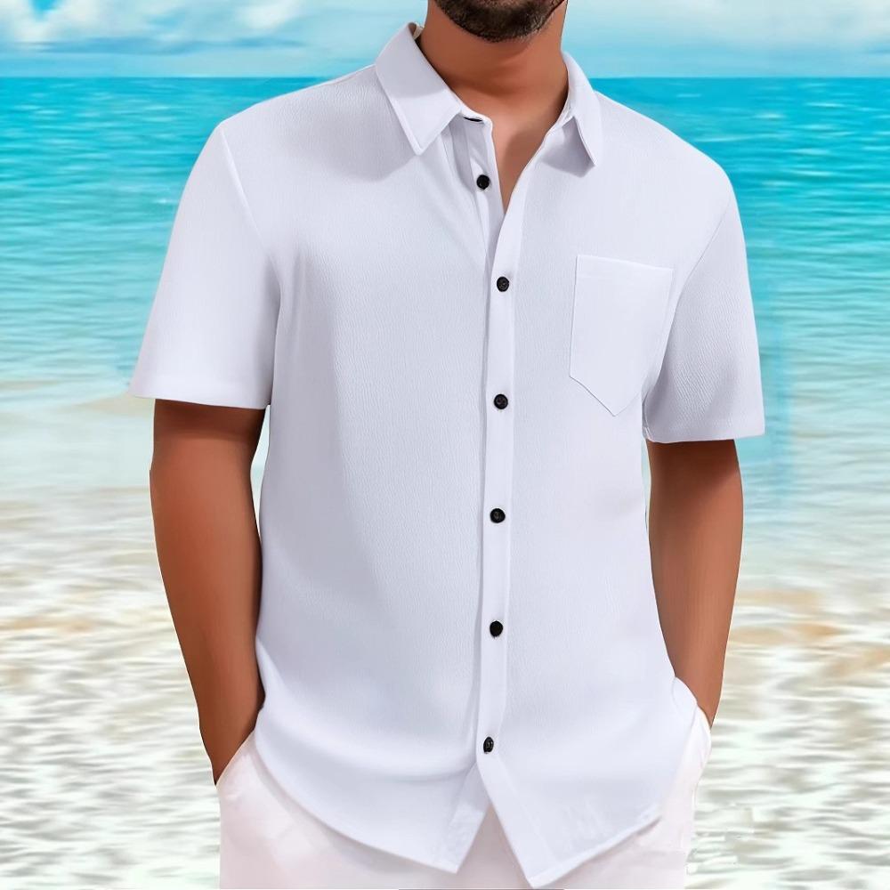 

Мужские льняные рубашки с коротким рукавом на пуговицах с отложным воротником, повседневные летние домашние повседневные рубашки S белый