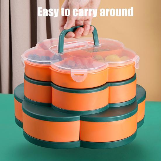 Rotating Fruit Plate Snack Tray with Lid 5/10 Compartments Plastic Divided Serving Tray for Parties Picnics Kids Safe Organizer And Snack Box