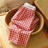 Spring Summer Color Matching Candy Straight Leg Pants for Home Wear Women's Cotton Plaid Design Loose Drawstring Waist Pajama Pants